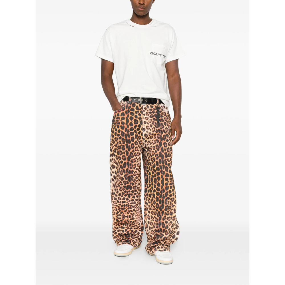 Leopard-Print Wide-Leg Jeans