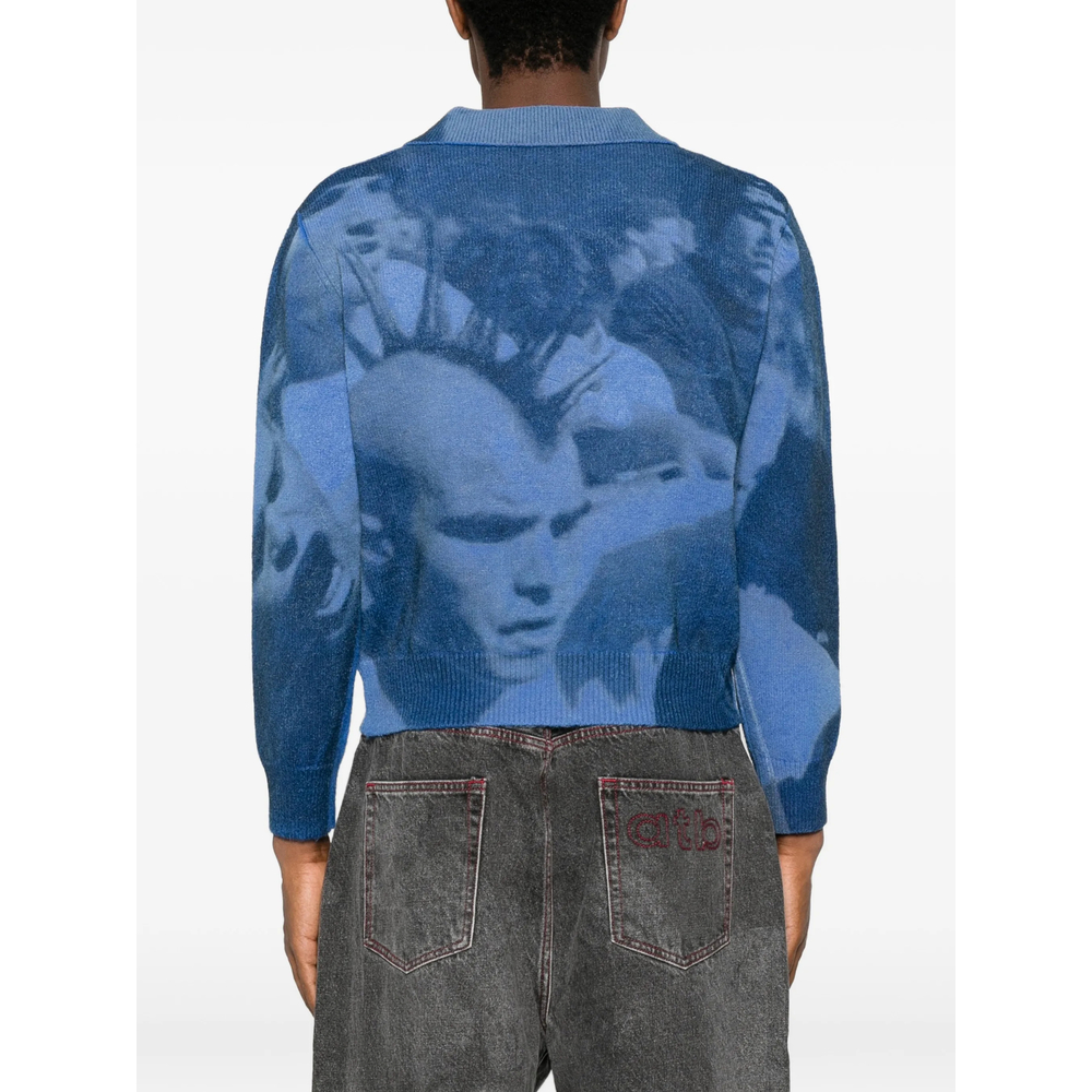 Graphic-Print Open-Neck Sweater