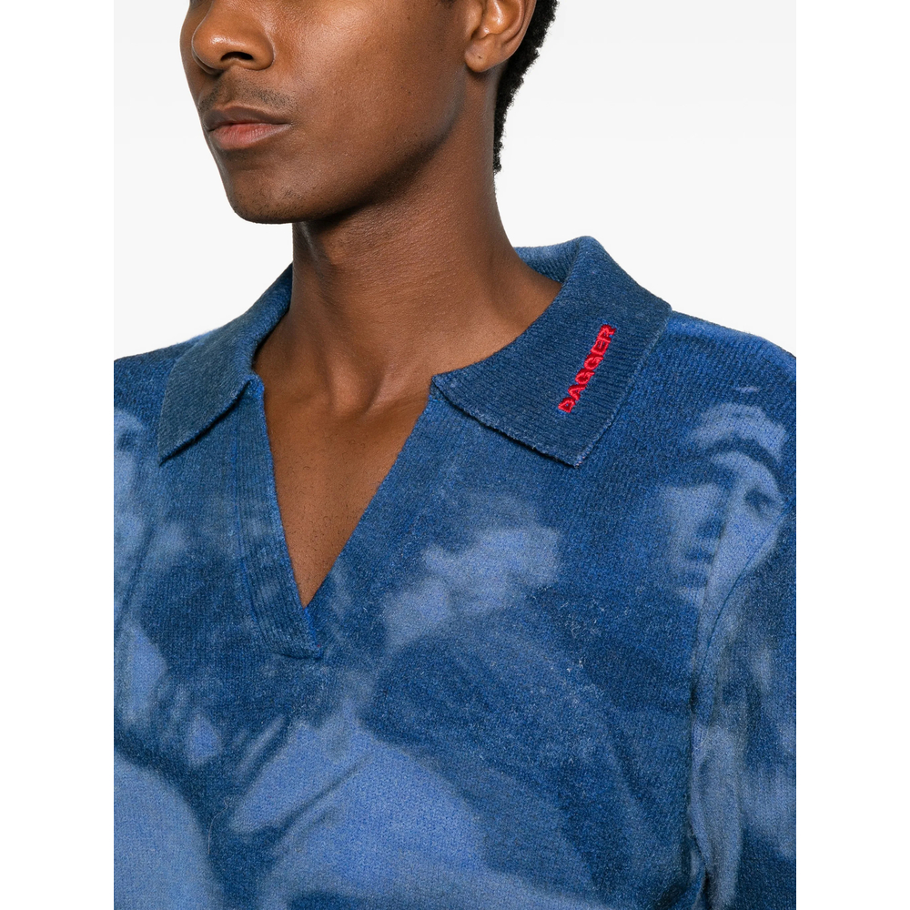 Graphic-Print Open-Neck Sweater