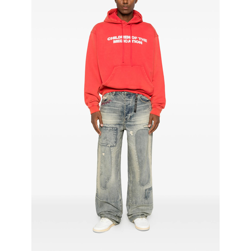 Slogan-Print Distressed Hoodie