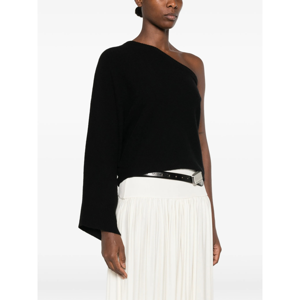 One-Shoulder Scarf-Detail Sweater