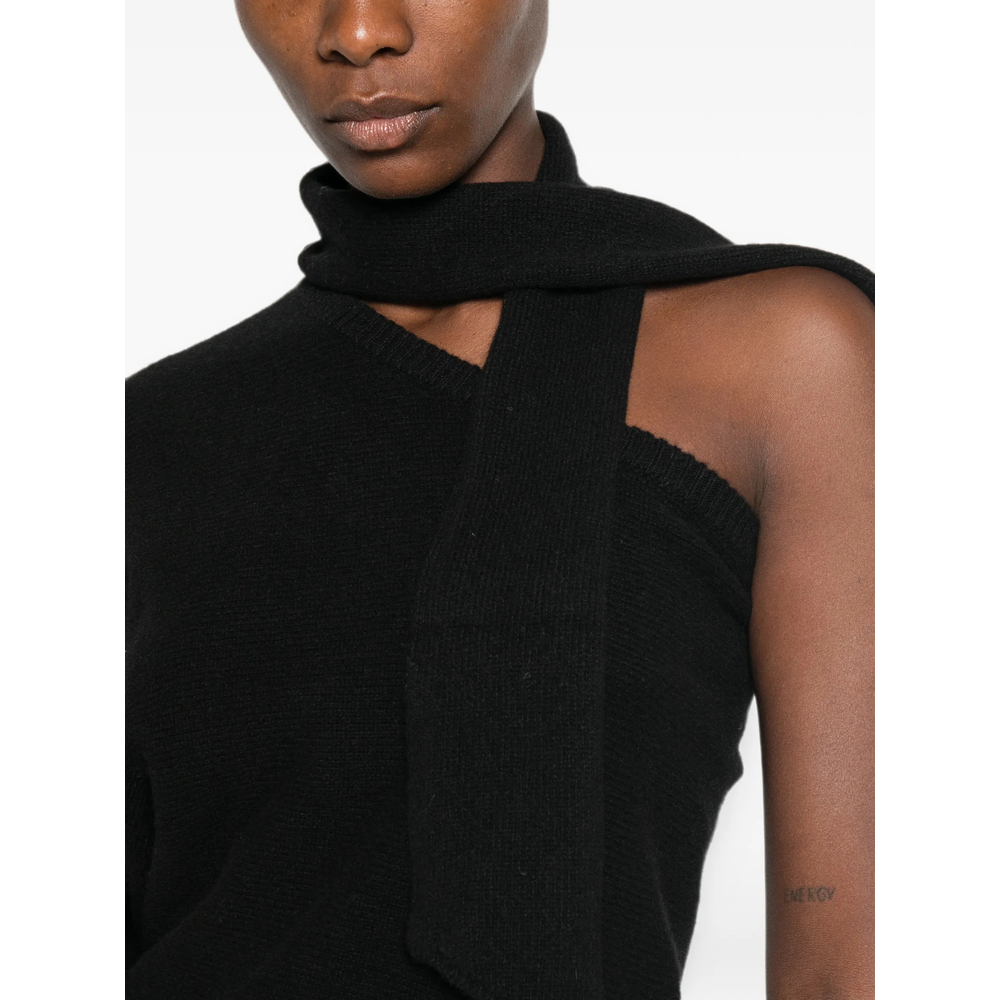 One-Shoulder Scarf-Detail Sweater