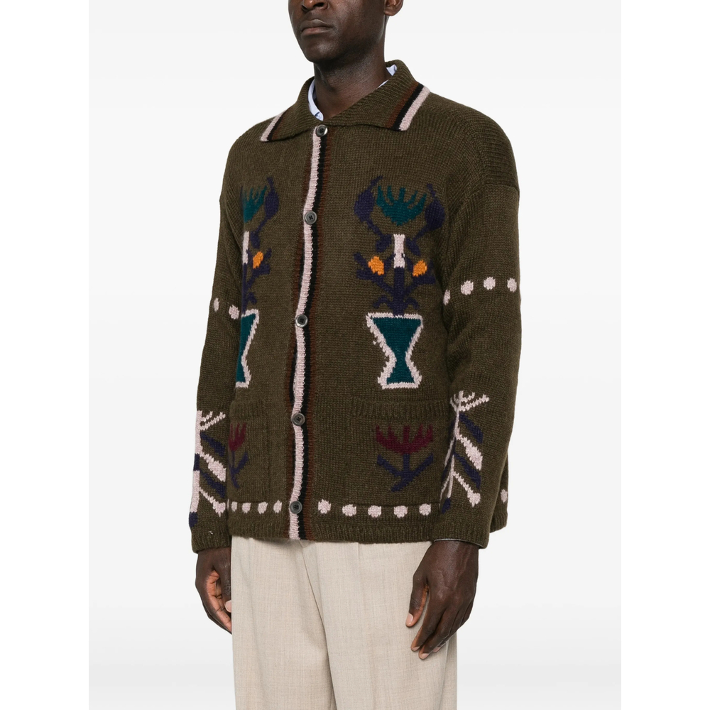 Intarsia-Knit Button-Up Cardigan