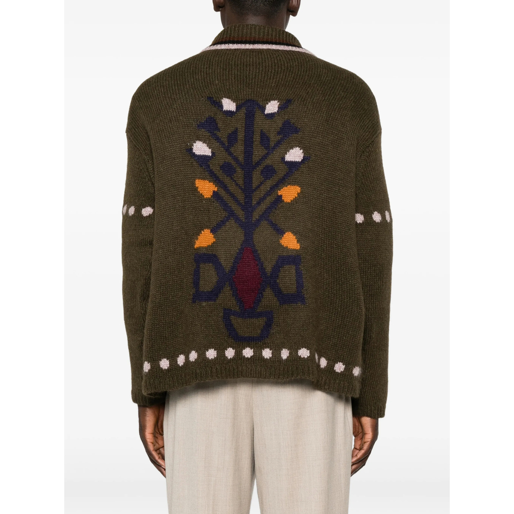 Intarsia-Knit Button-Up Cardigan
