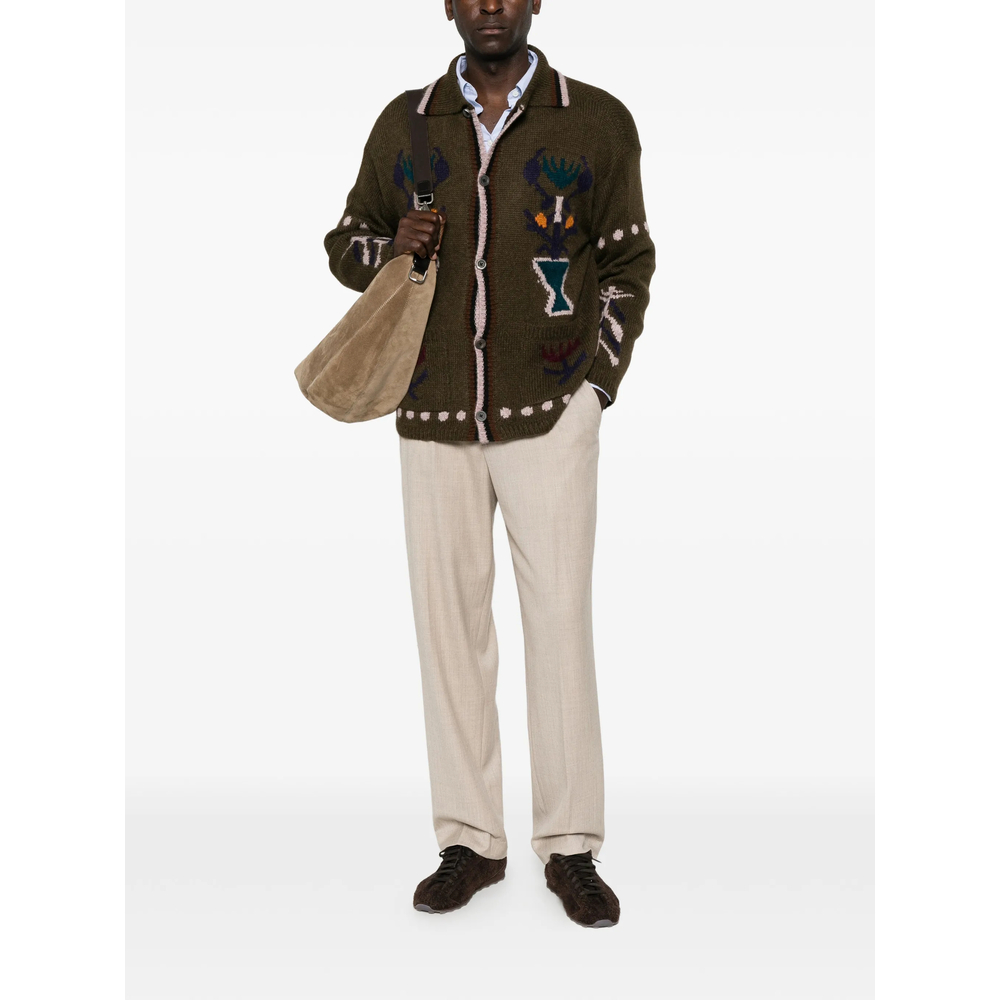 Intarsia-Knit Button-Up Cardigan