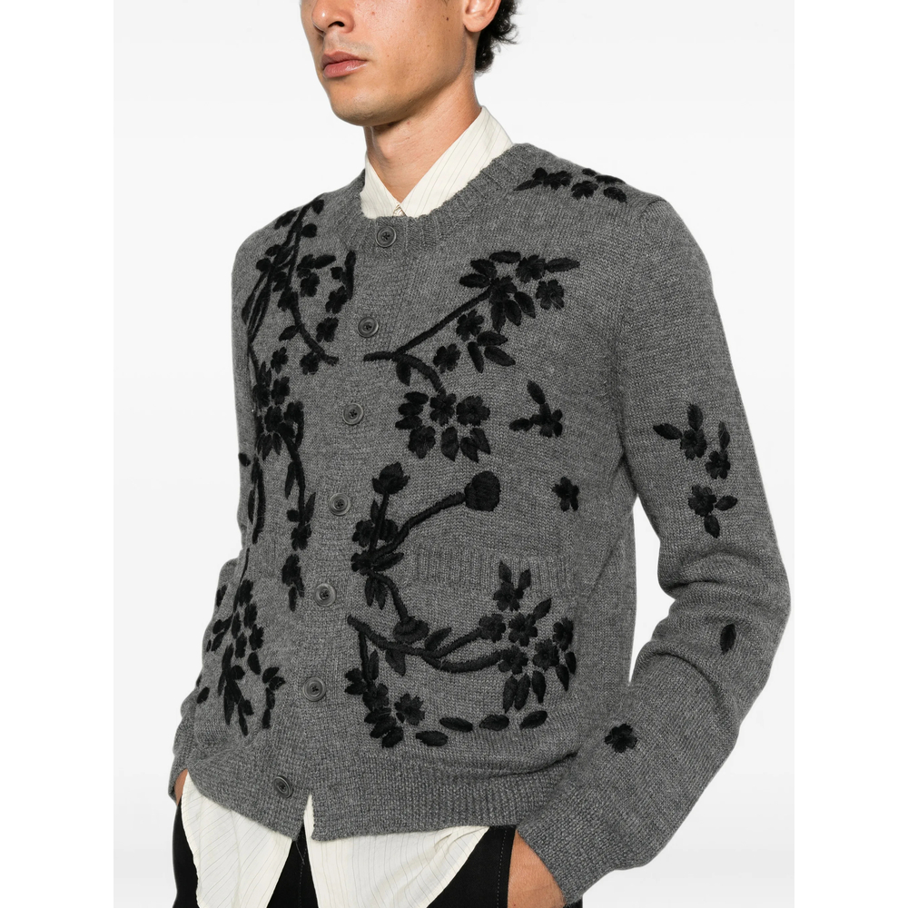 Floral-Embroidered Cardigan