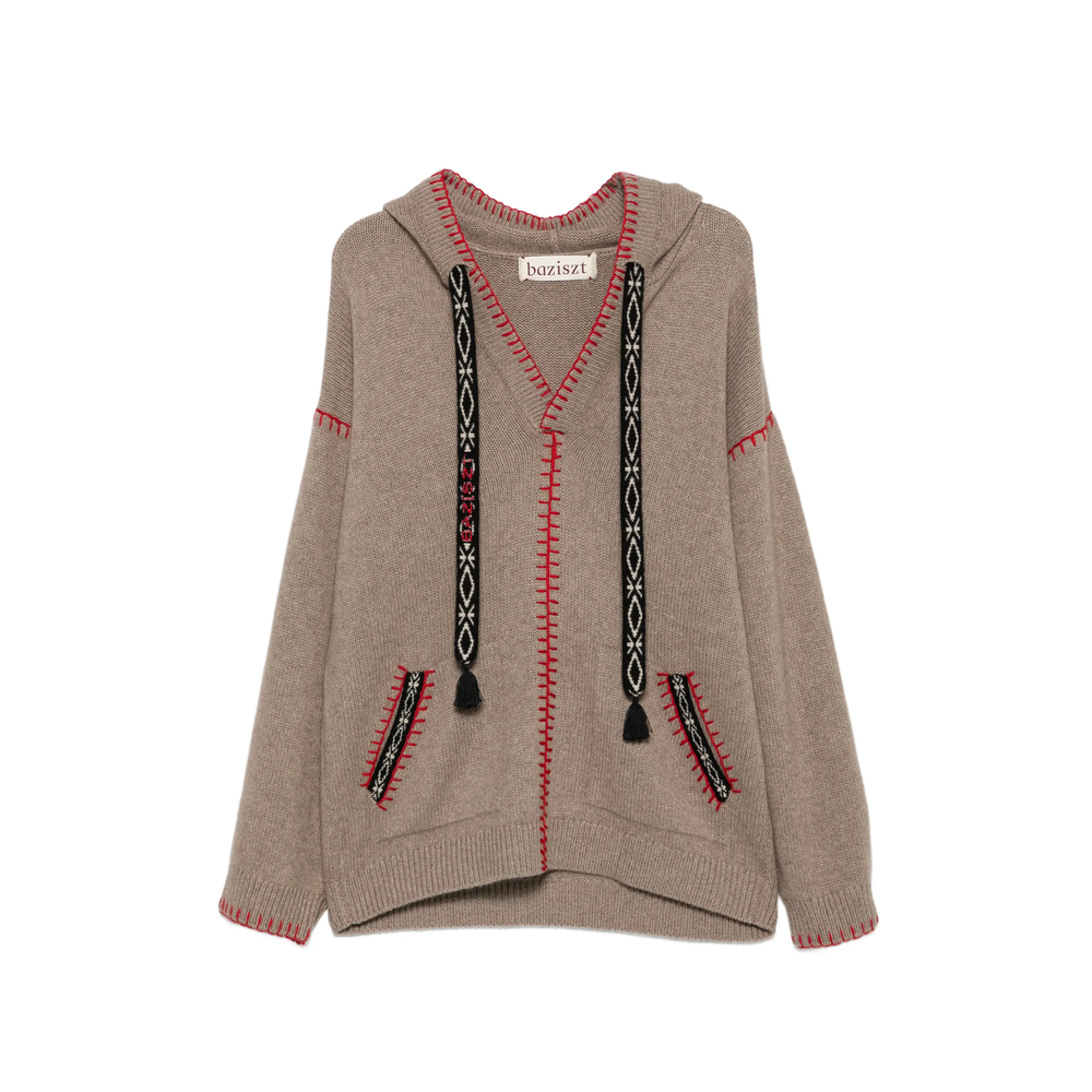 Baziszt Kafti Embroidered-stitch Drawstring Hoodie