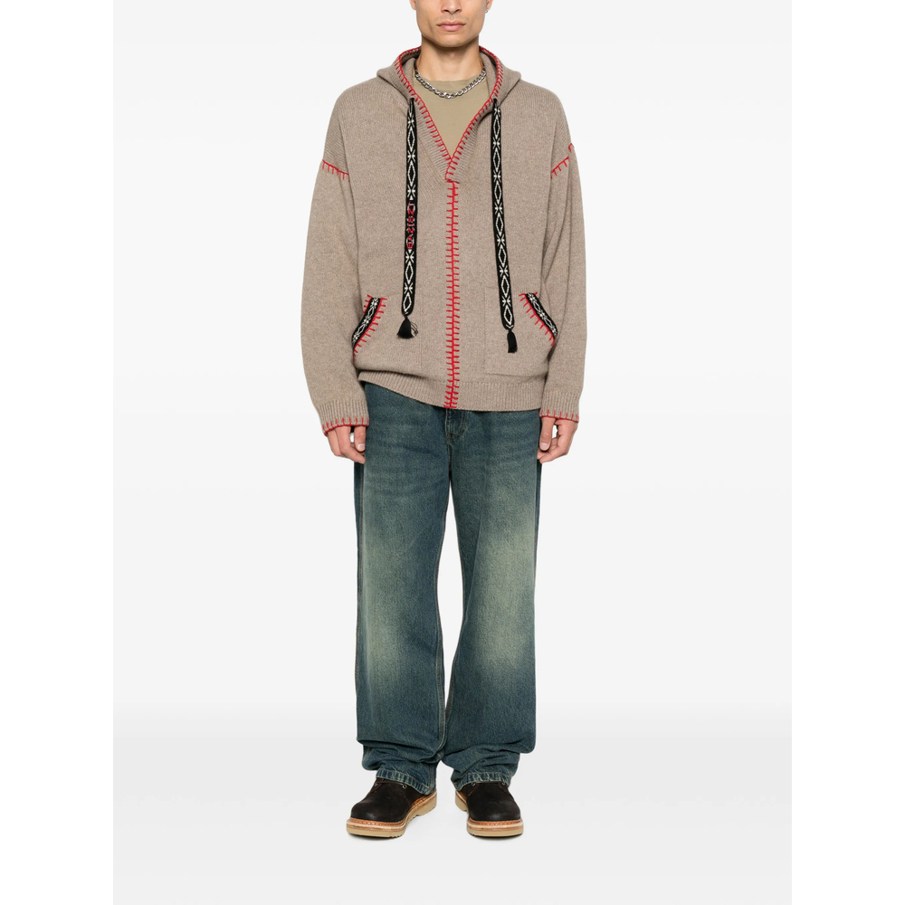 Kafti Embroidered-Stitch Drawstring Hoodie