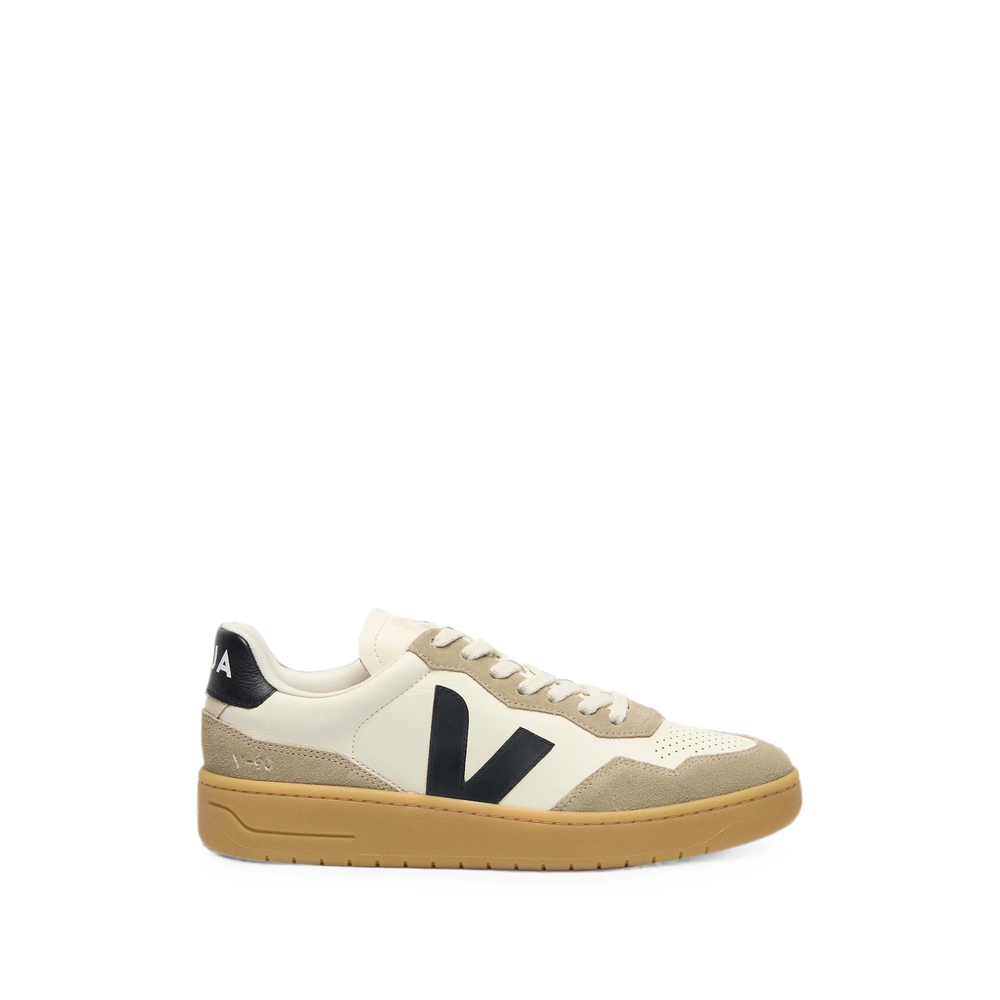 Veja V-90 Leather Pure Black Natural Sneakers