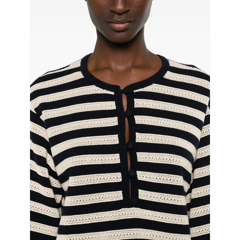 Frame Striped Pointelle-knit Sweater In Black