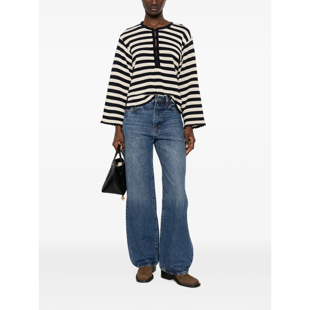 Striped Pointelle-Knit Sweater