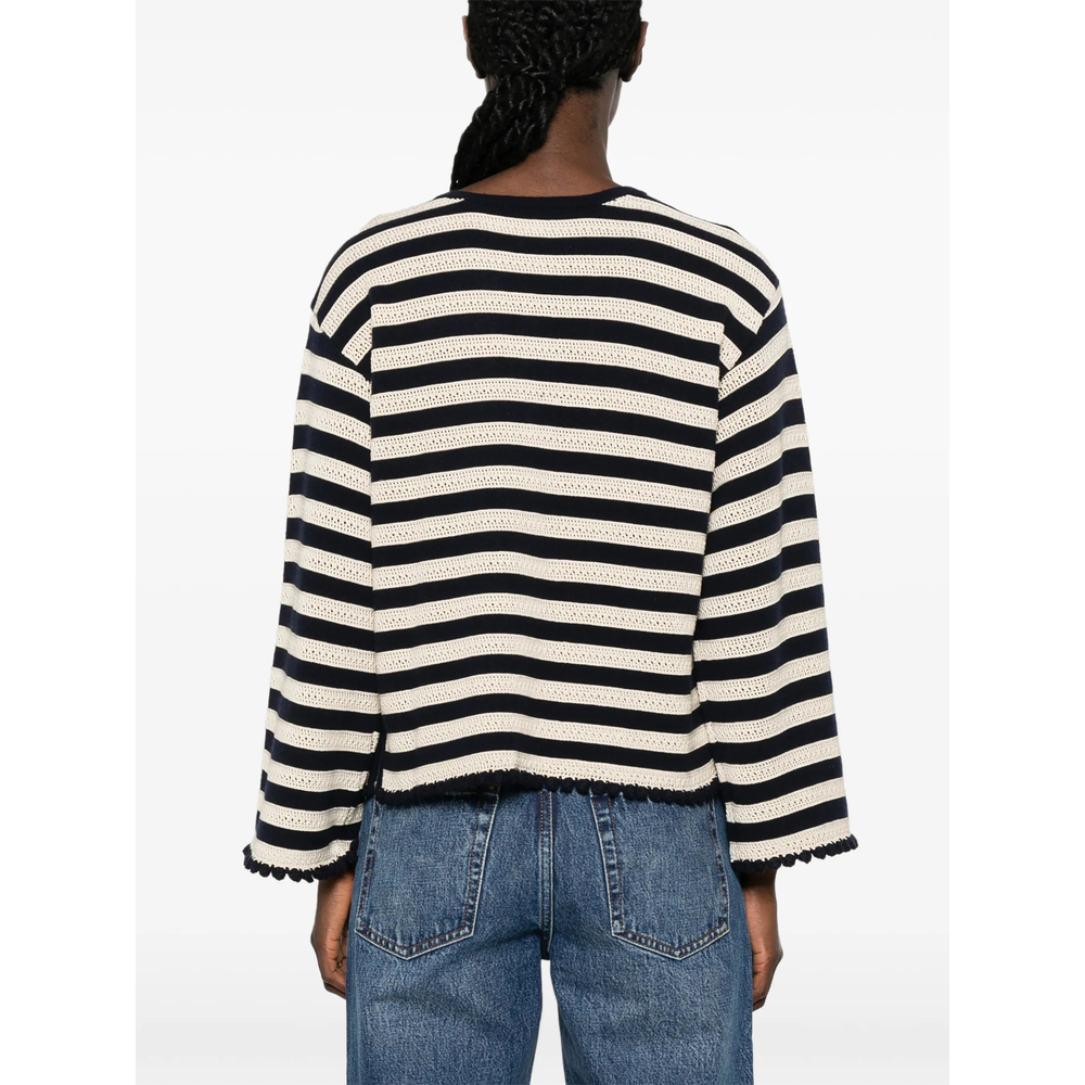 Striped Pointelle-Knit Sweater