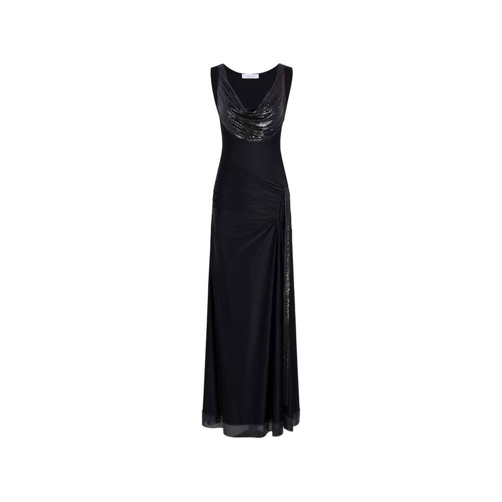 Rabanne Mesh-panel Cowl-neck Maxi Dress