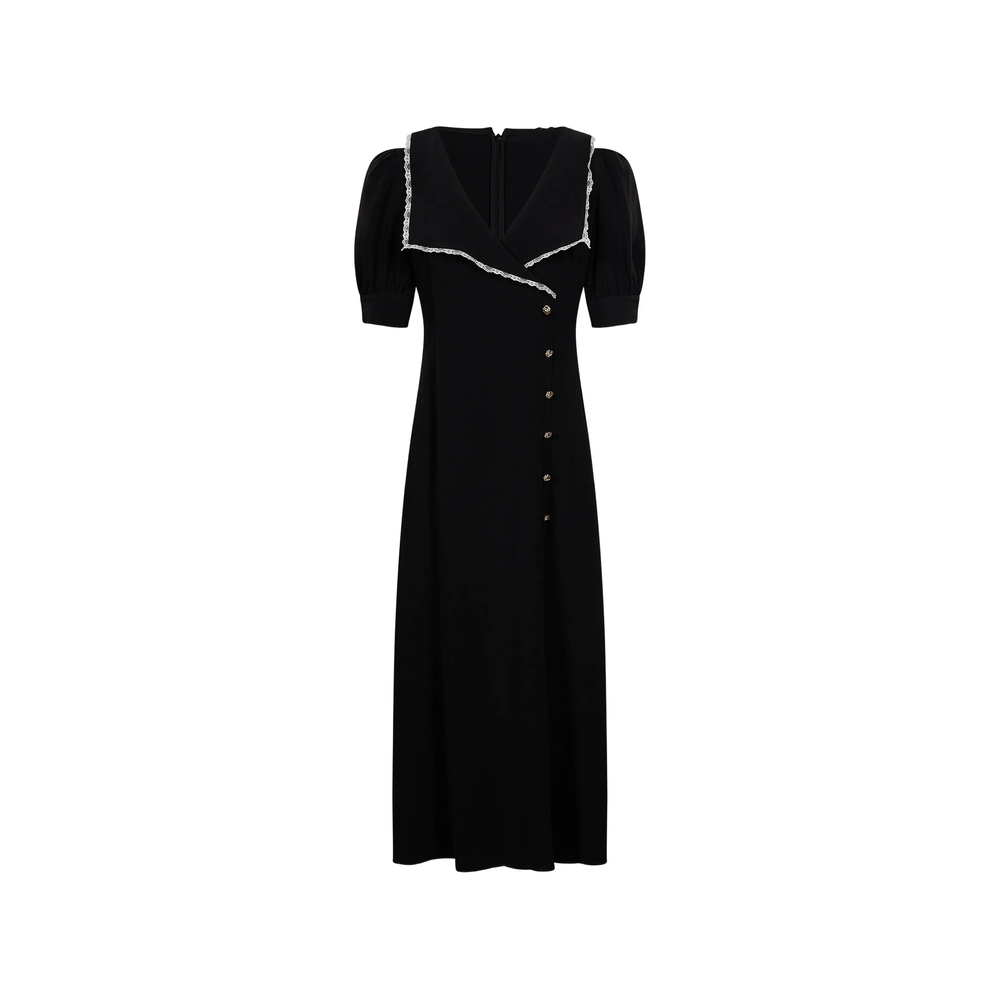 Alessandra Rich Cady Lace-trim Collar Midi Dress