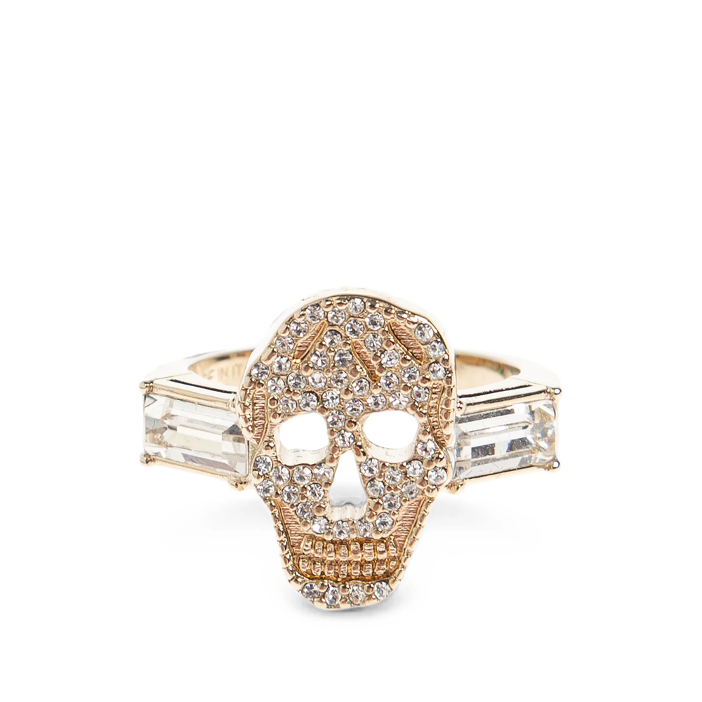 Alexander McQueen Pavé Skull Ring In Pale Gold-finish