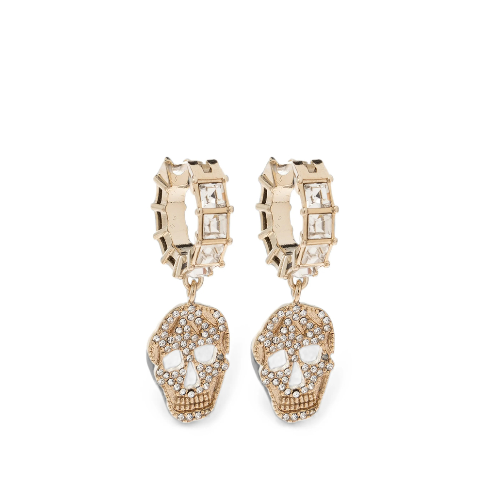 Alexander McQueen Pavé Skull Hoop Earrings In Pale Gold-finish