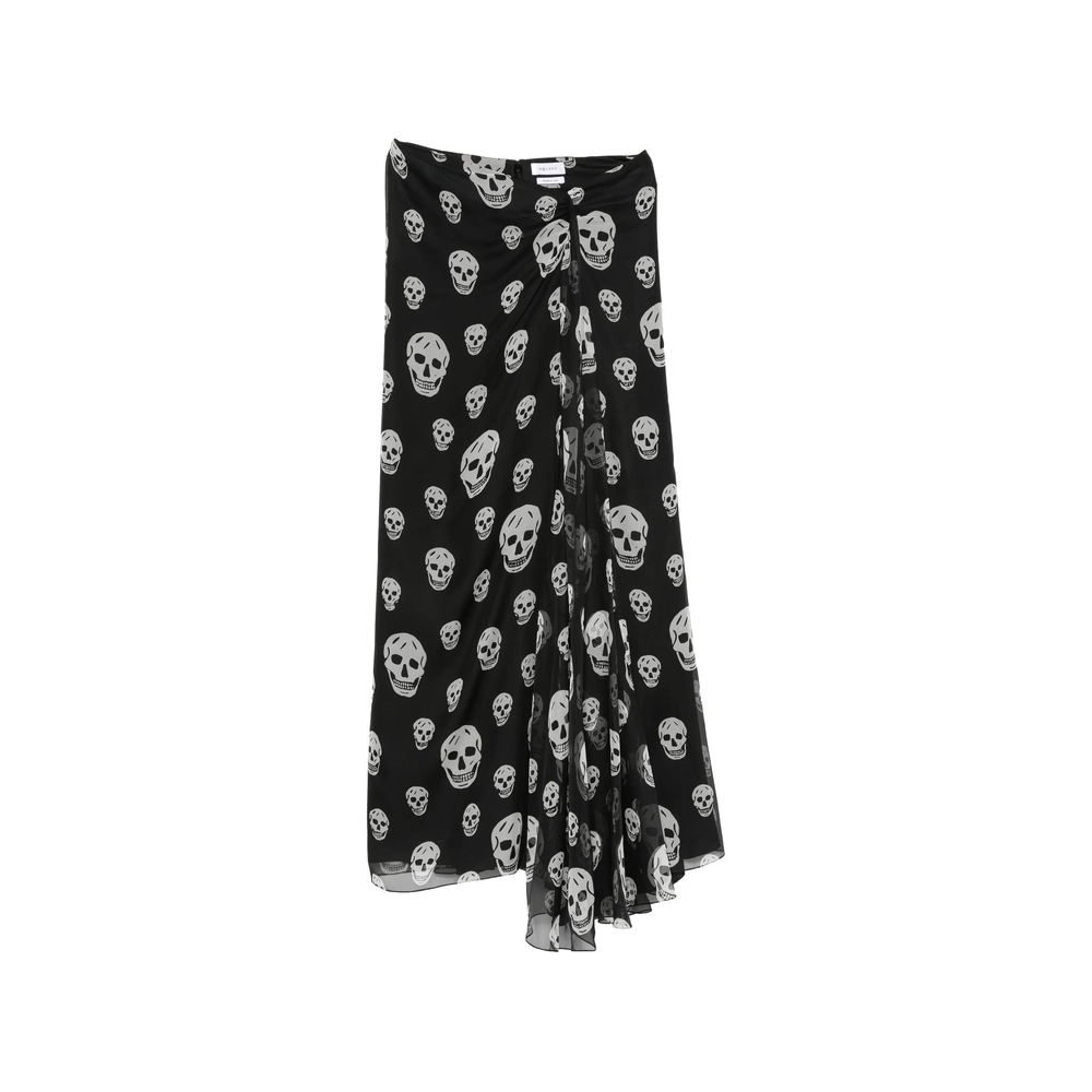 Alexander Mcqueen Skull-print Draped Maxi Skirt