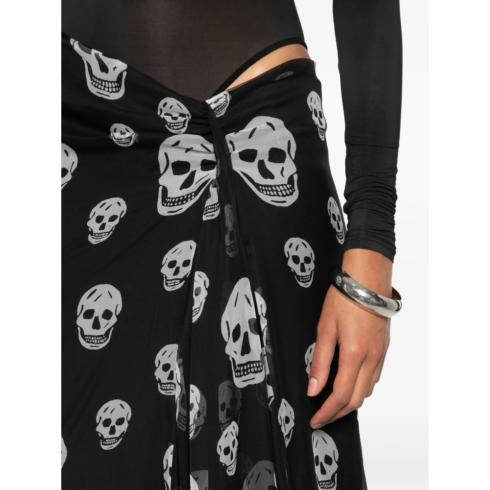 Skull-Print Draped Maxi