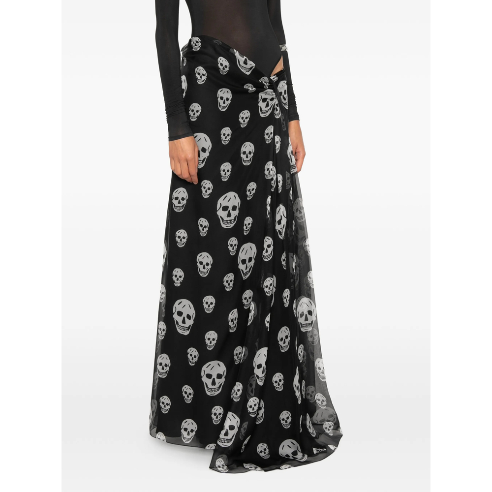 Skull-Print Draped Maxi