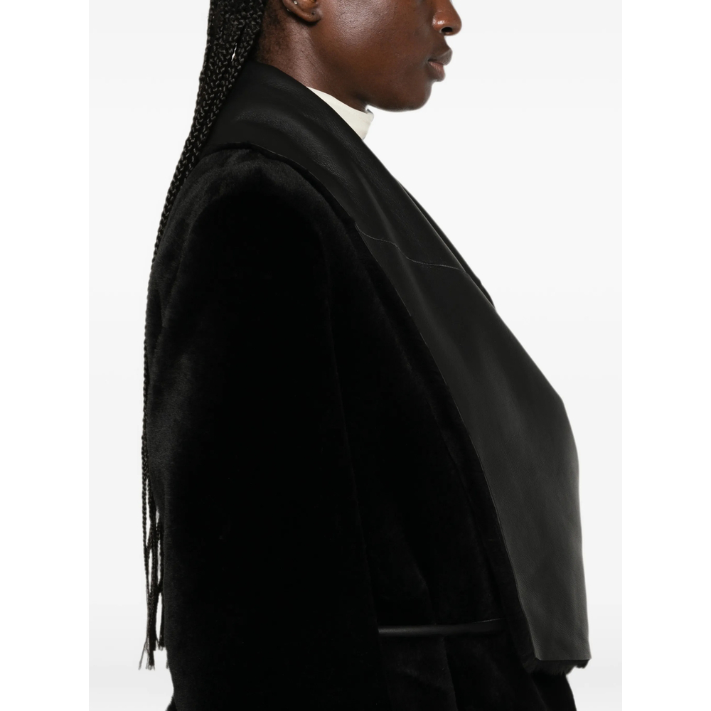 Leather-Panelled Shearling Coat