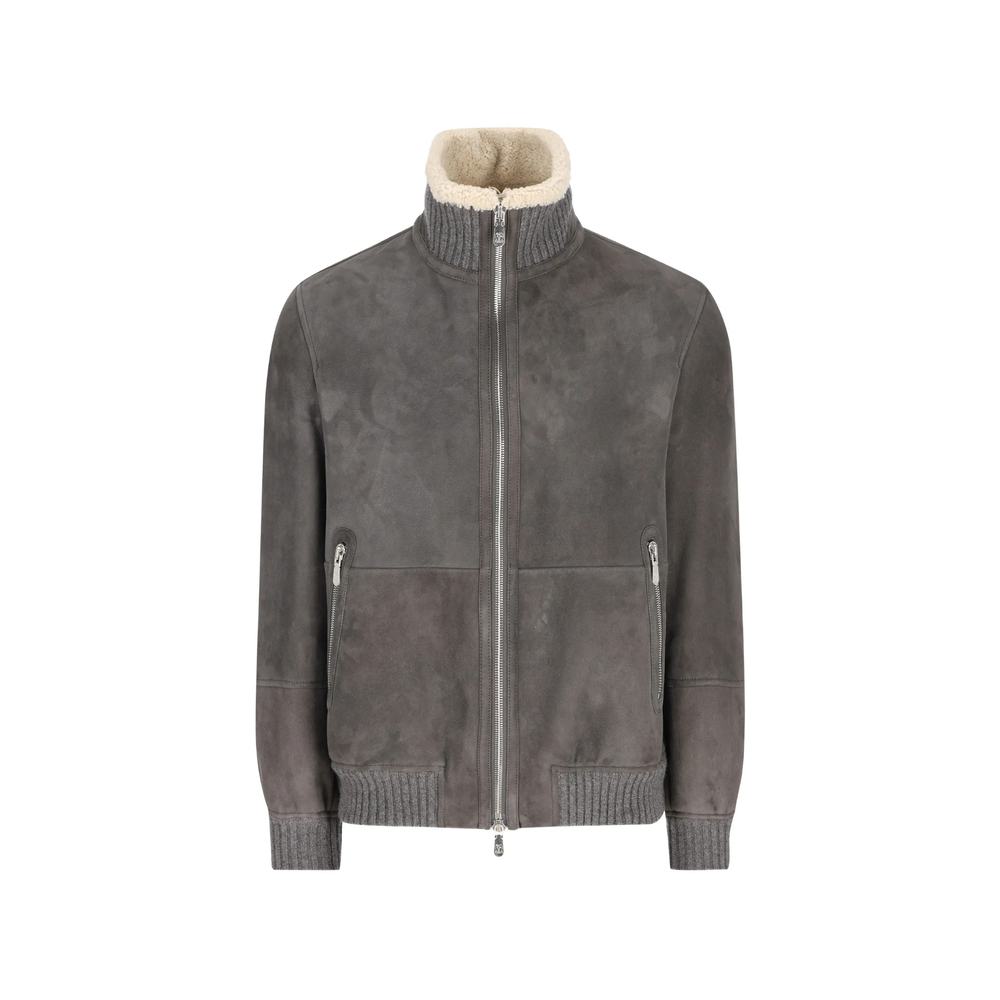 Brunello Cucinelli Shearling-trim Ribbed Jacket