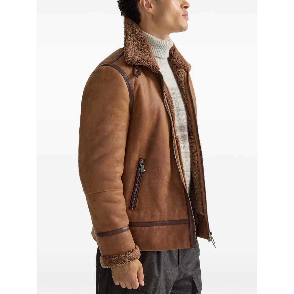 Vintage-Effect Shearling Aviator Jacket