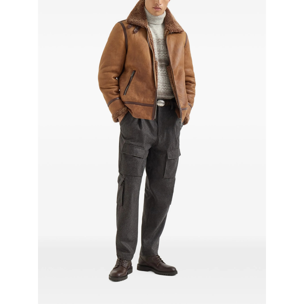 Vintage-Effect Shearling Aviator Jacket