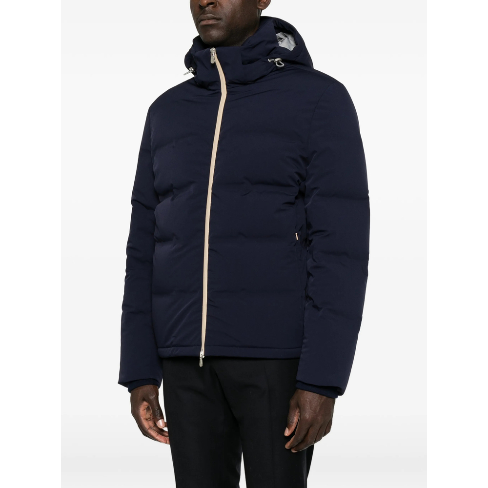 Stretch Bonded Nylon Down Jacket With Detachable Hood