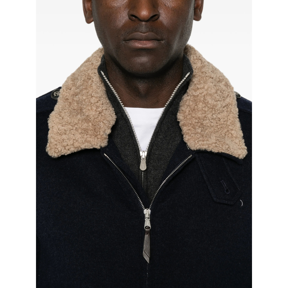 Bonded Cashmere Beaver Cloth Bomber Jacket