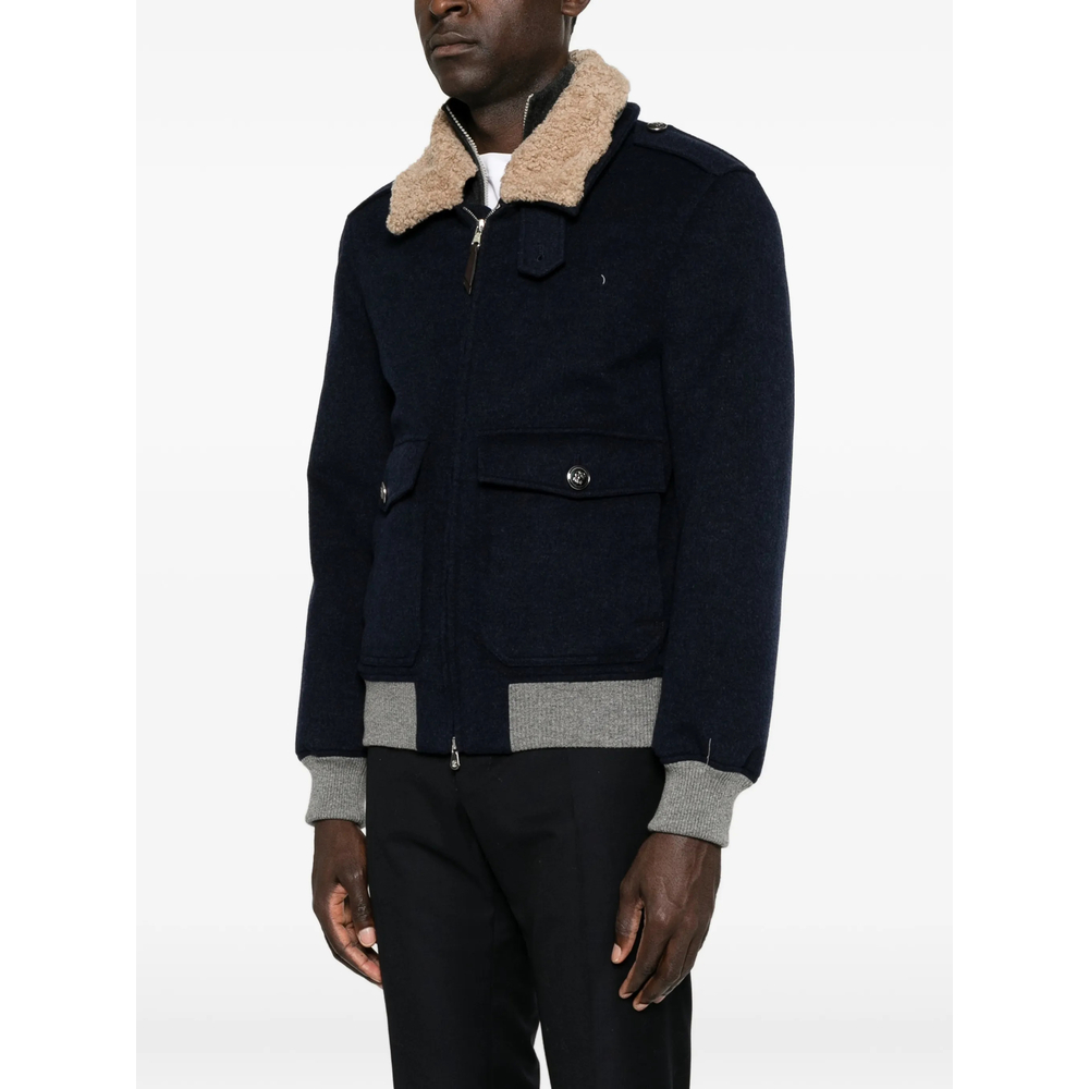 Bonded Cashmere Beaver Cloth Bomber Jacket