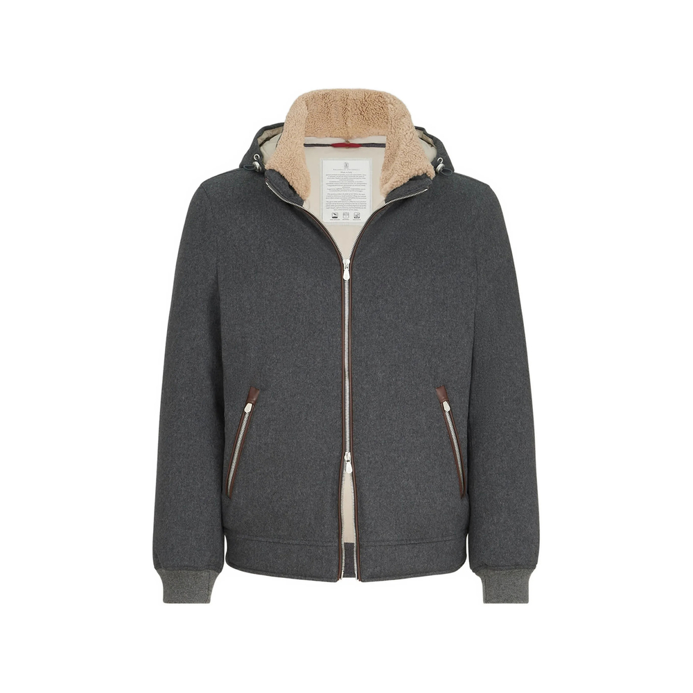 Brunello Cucinelli Bonded Wool Flannel Down Jacket With Detachable Hood