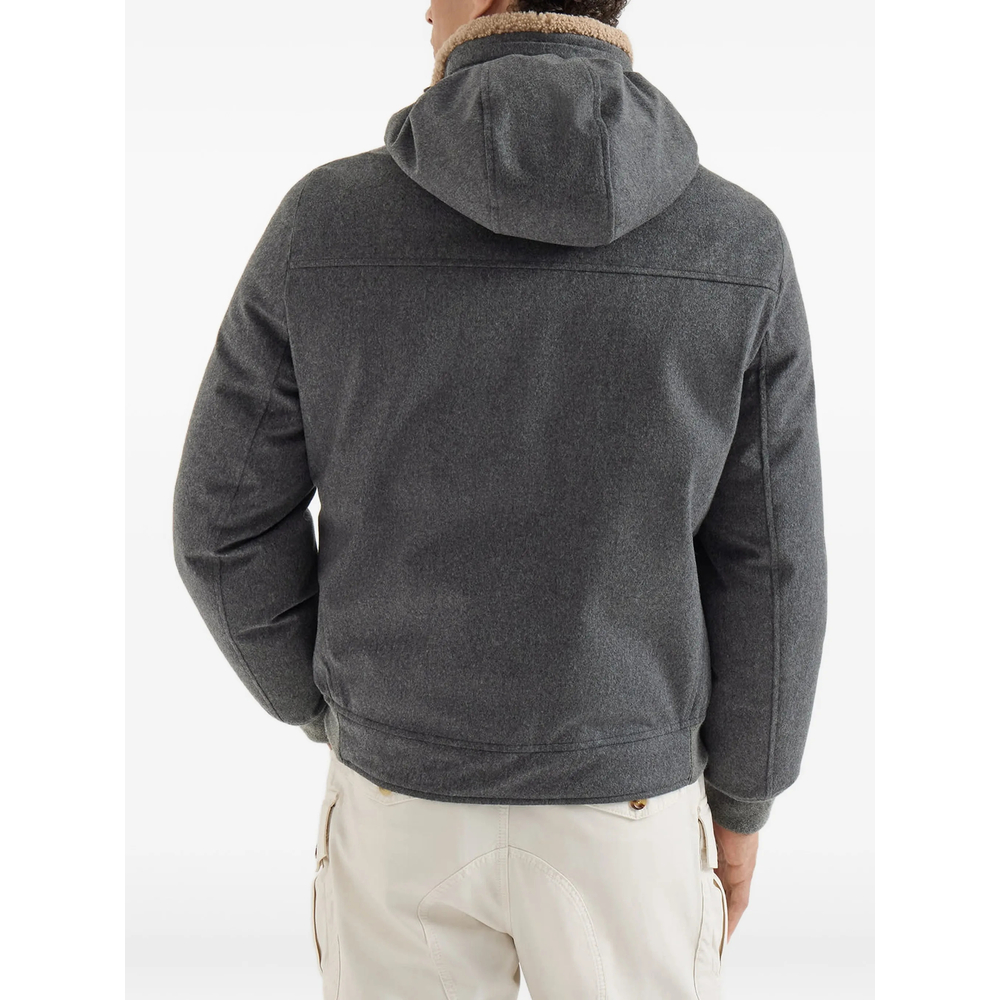 Bonded Wool Flannel Down Jacket With Detachable Hood