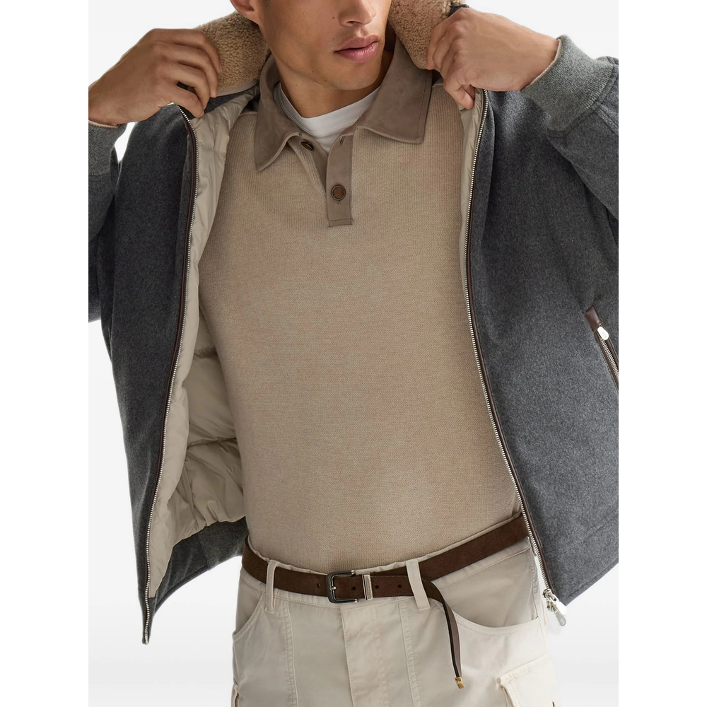 Bonded Wool Flannel Down Jacket With Detachable Hood