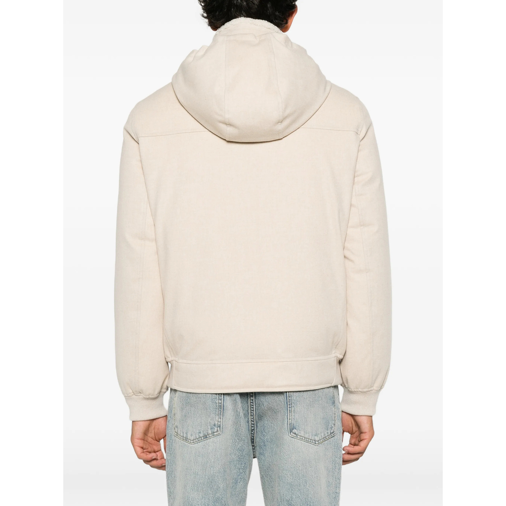 Bonded Wool Flannel Down Jacket With Detachable Hood