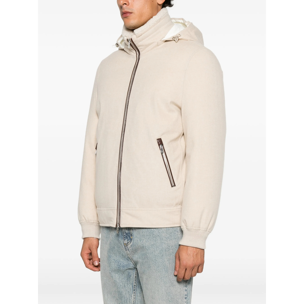 Bonded Wool Flannel Down Jacket With Detachable Hood