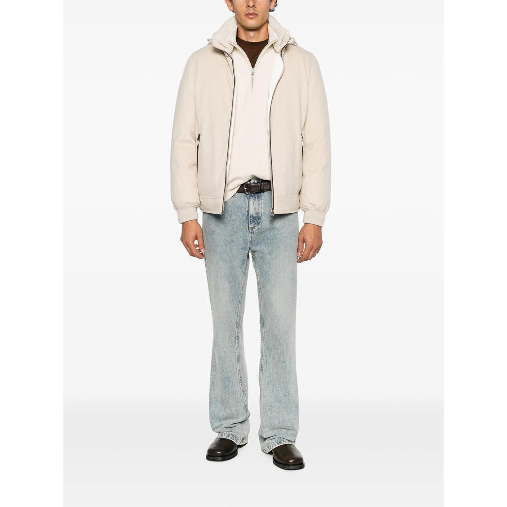 Bonded Wool Flannel Down Jacket With Detachable Hood