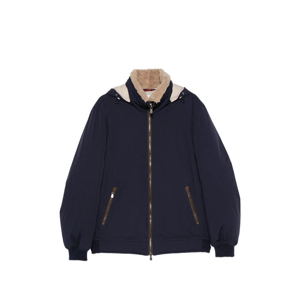Brunello Cucinelli Shearling-collar Detachable-hood Padded Jacket