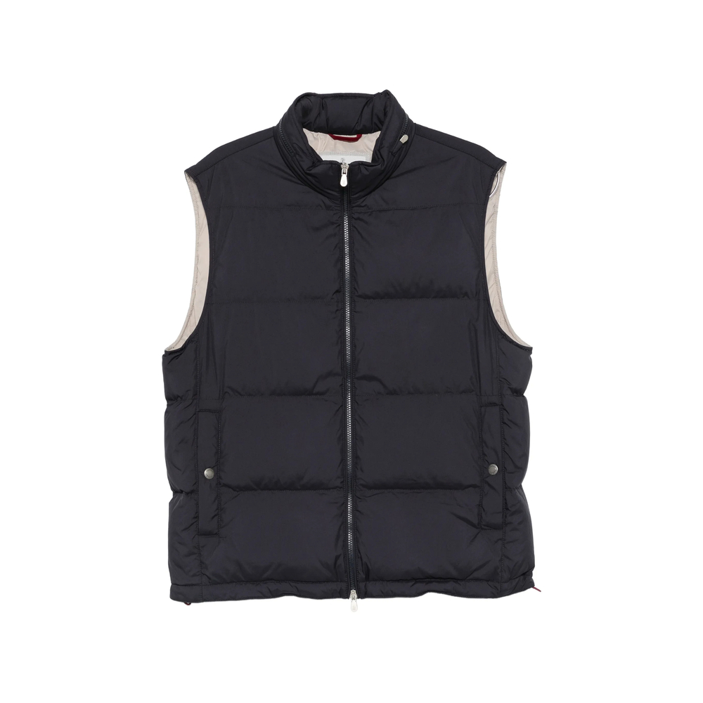 Brunello Cucinelli Lightweight Techno Fabric Down Vest With Packable Hood