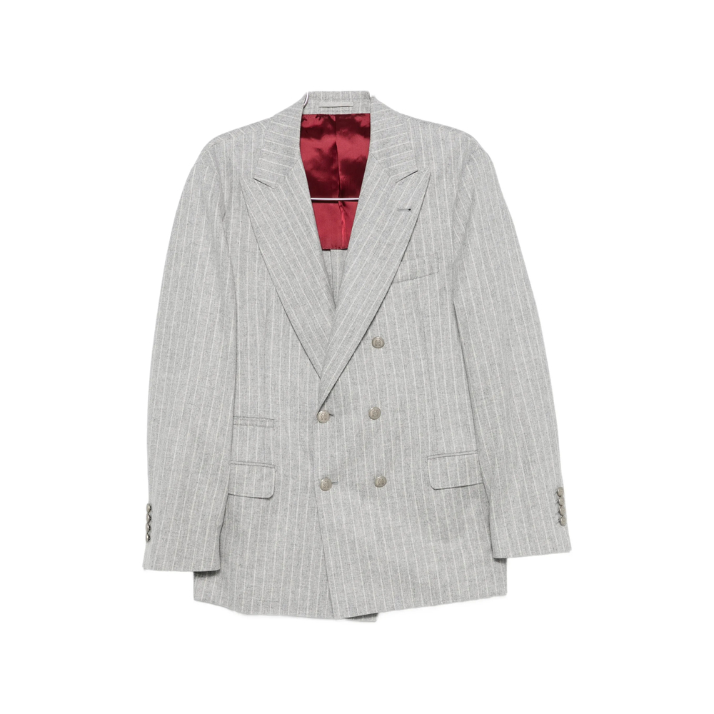 Brunello Cucinelli Pinstripe-pattern Double-breasted Blazer In Gray