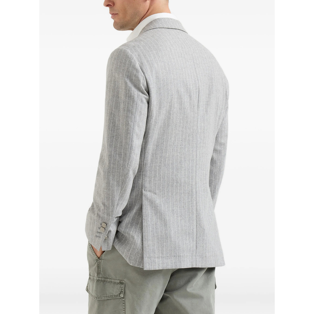 Virgin Wool And Cashmere Chalk Stripe Flannel One-And-A-Half Breasted Deconstructed Blazer