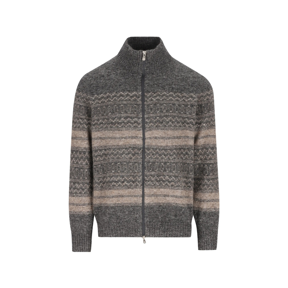 Brunello Cucinelli Alpaca, Cashmere And Wool Nordic Jacquard High-neck Cardigan With Zip