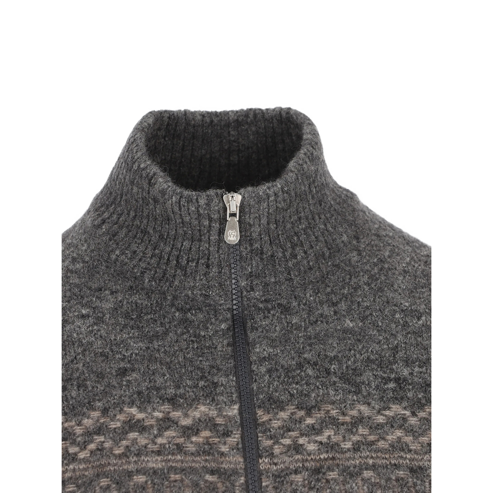 Alpaca, Cashmere And Wool Nordic Jacquard High-Neck Cardigan