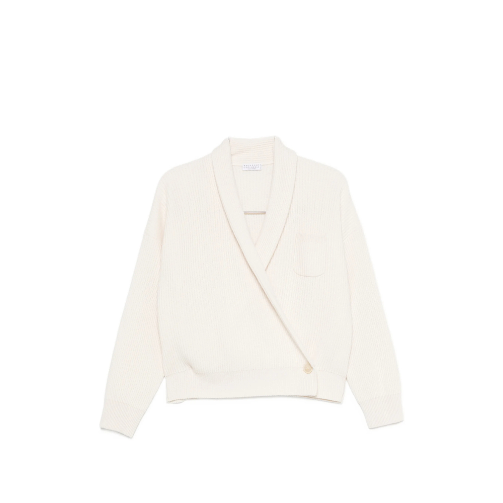 Brunello Cucinelli Ribbed-knit Wrap-style Sweater In White