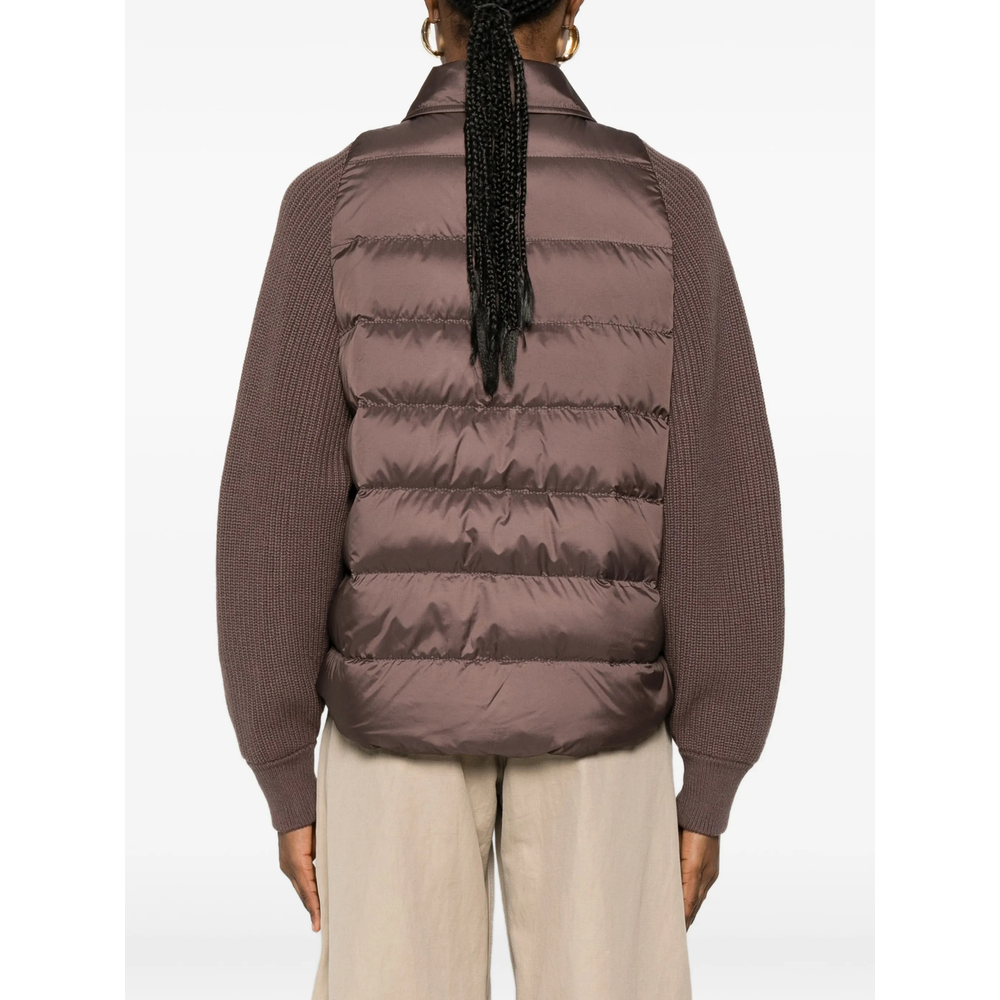 Quilted-Panel Knit-Sleeve Jacket