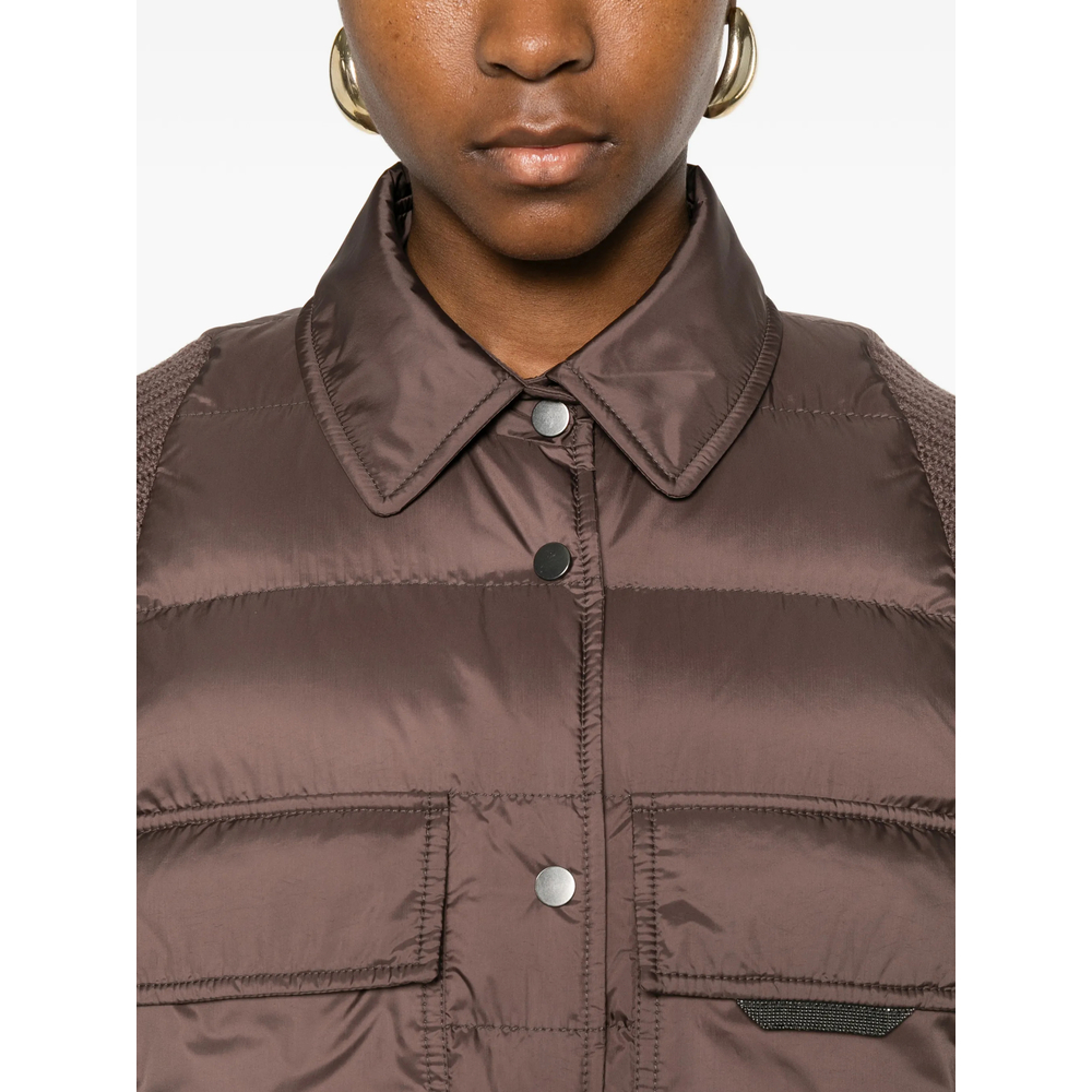 Quilted-Panel Knit-Sleeve Jacket