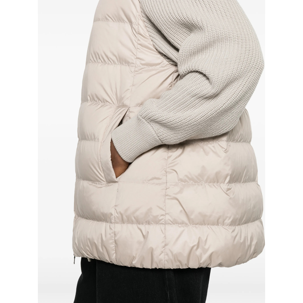 Water-Resistant Matte Nylon Down Jacket With Virgin Wool Cashmere Sleeves