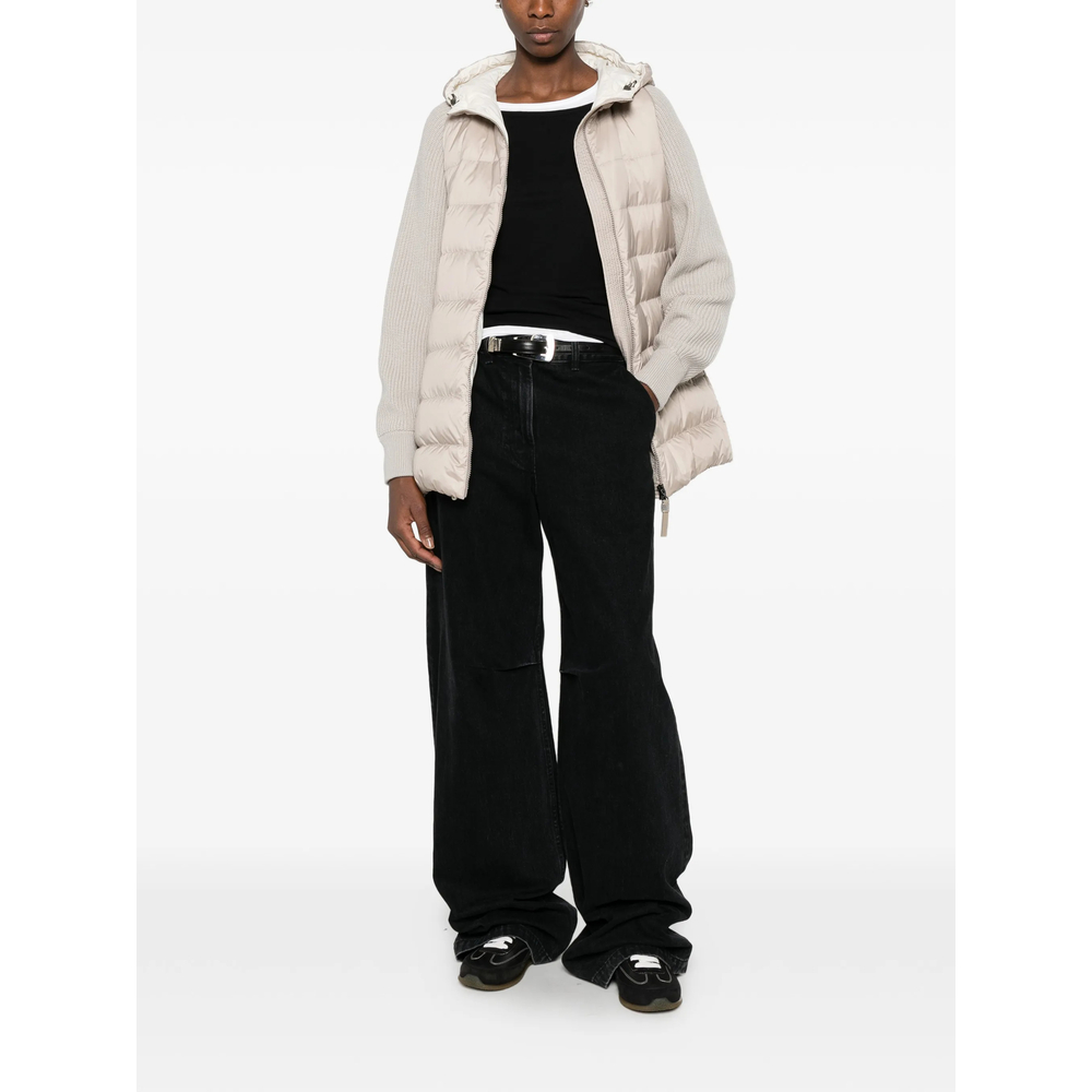 Water-Resistant Matte Nylon Down Jacket With Virgin Wool Cashmere Sleeves