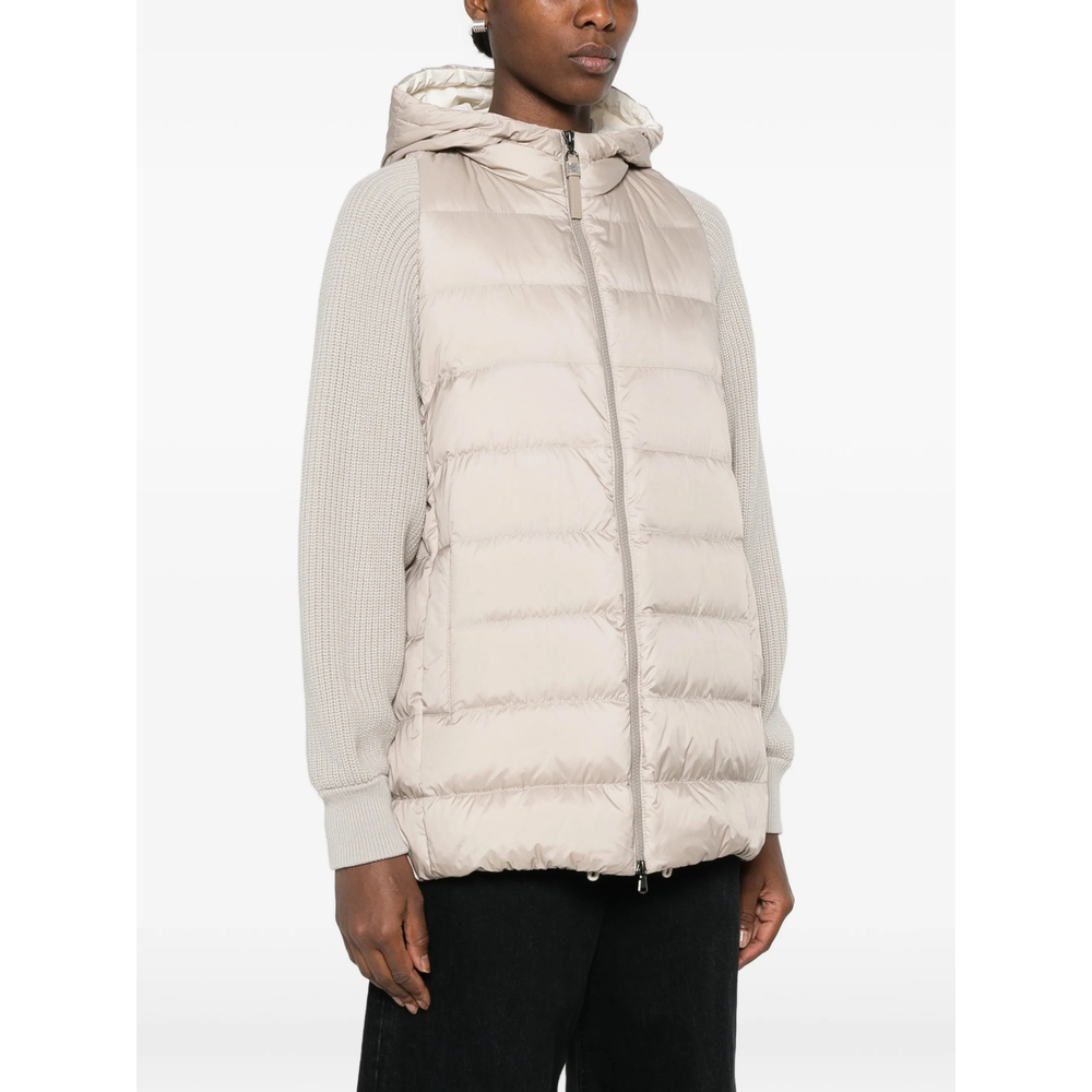 Water-Resistant Matte Nylon Down Jacket With Virgin Wool Cashmere Sleeves