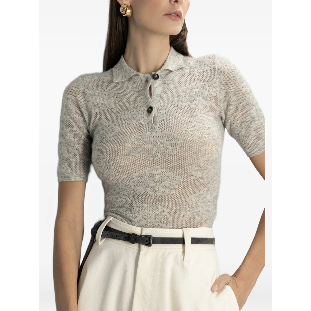 Brunello Cucinelli Silk, Alpaca And Wool Flower-lace Knit Polo
