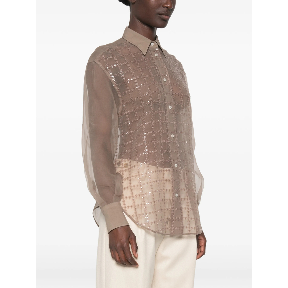 Sequin-Embellished Semi-Sheer Shirt